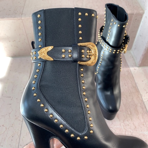 Versace Black and Gold Studded Platform Boots - Picture 5 of 16